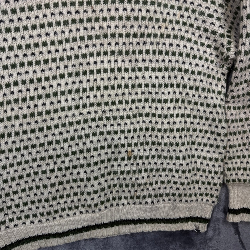 Fathom Sweater Mens L White Green Wool Blend Nordic Knit Crew Neck Vintage - Picture 2 of 7